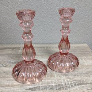 Pink Depression Glass Candlesticks